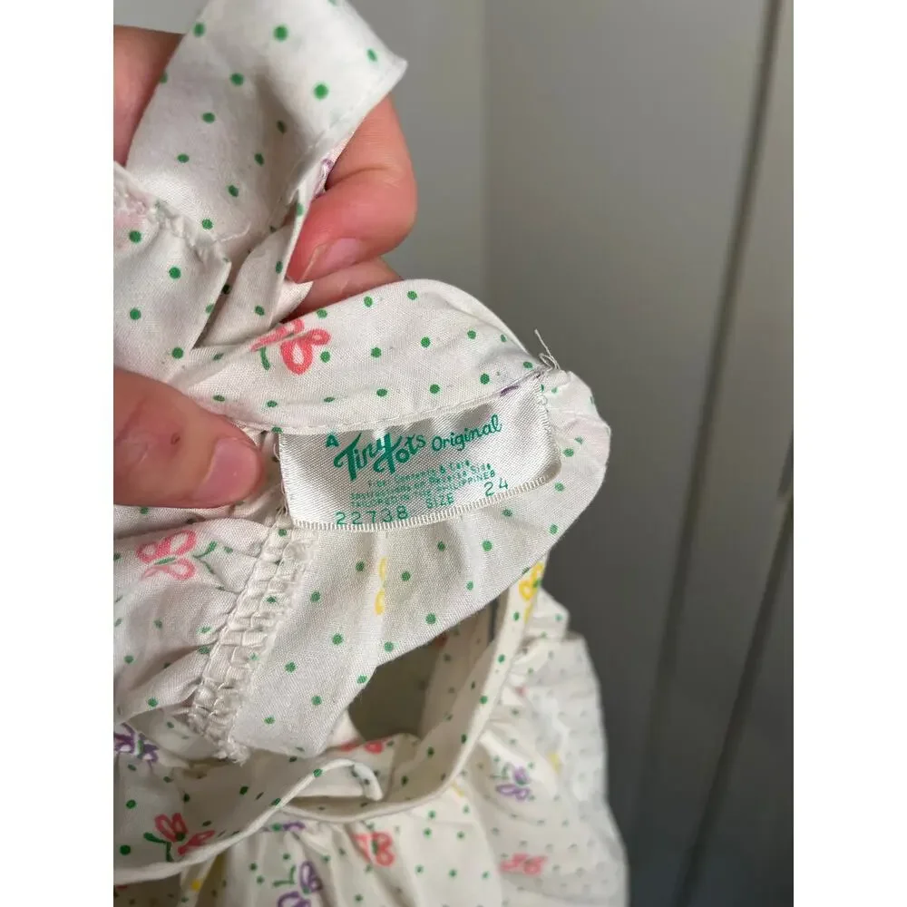 Vintage Tiny Tots Original Butterfly Polka Dot Ruffle Open Back Top Size 24M